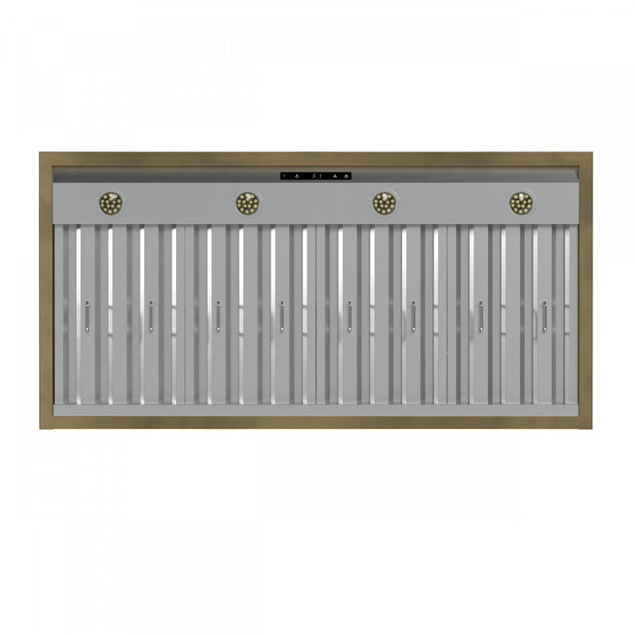Forno Vittorio 48-Inch Wall Mount Range Hood, Black with Antique Brass Trim -FRHWM5078-48BLK