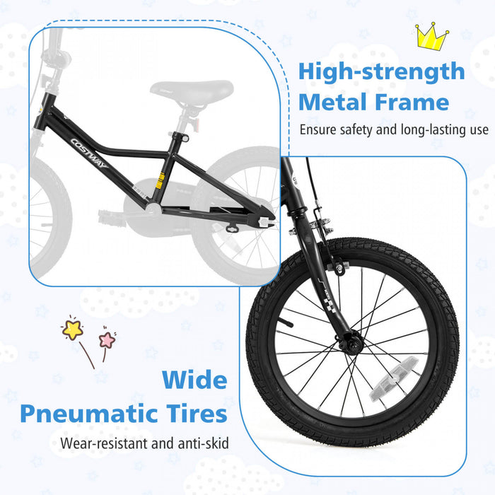 Costway 16\" Kids Training Bike With Removable Training Wheels Pneumatic Tires Black