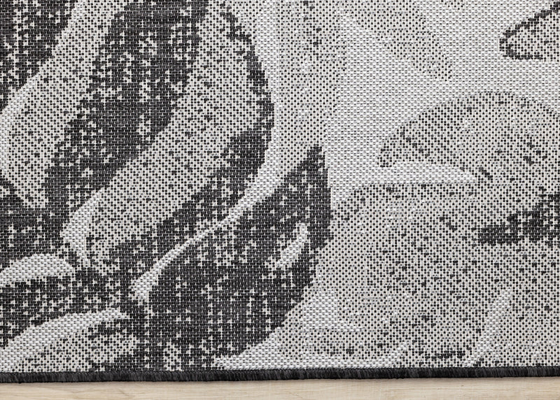 Jackson Grey White Botanical Leaves Rug, 7'10\" x 10'6\" Outdoor Area Rug