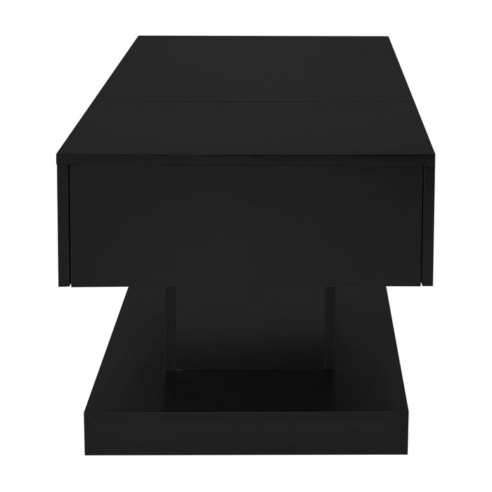 Ethan Lift-Top Coffee Table with LED Lighting and Sliding Extendable Top,Black