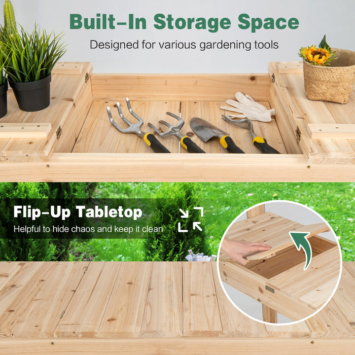 Costway Potting Bench Table Wooden Garden Work Bench Platform With Display Rack Hidden Sink