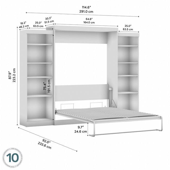 Bestar Pur Queen Murphy Bed and Two Shelving Units 115-Inch Wall Bed - Bark Grey