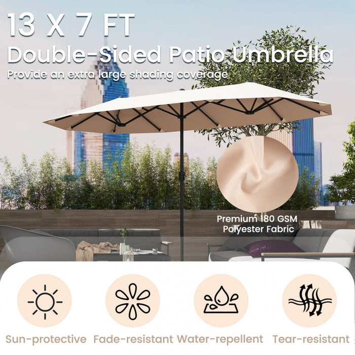 Costway 13 FT Large Patio Umbrella Outdoor Double-Sided Table Market Umbrella for Garden Beige