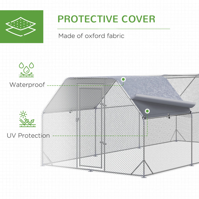 Pawhut Metal Chicken Coop For 15-18 Chickens, Walk In Chicken Run Outdoor With Cover For Backyard Farm, 18.7' X 9.2' X 6.4'