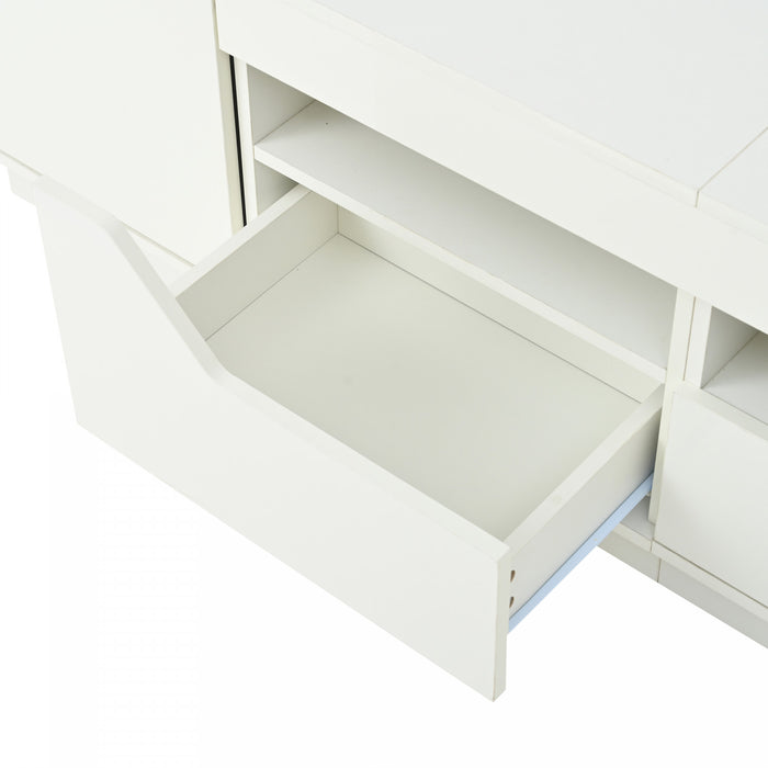 Lucas High-Gloss TV Stand with LED Lighting Storage,White