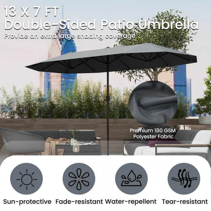 Costway 13 FT Large Patio Umbrella Outdoor Double-Sided Table Market Umbrella for Garden Gray