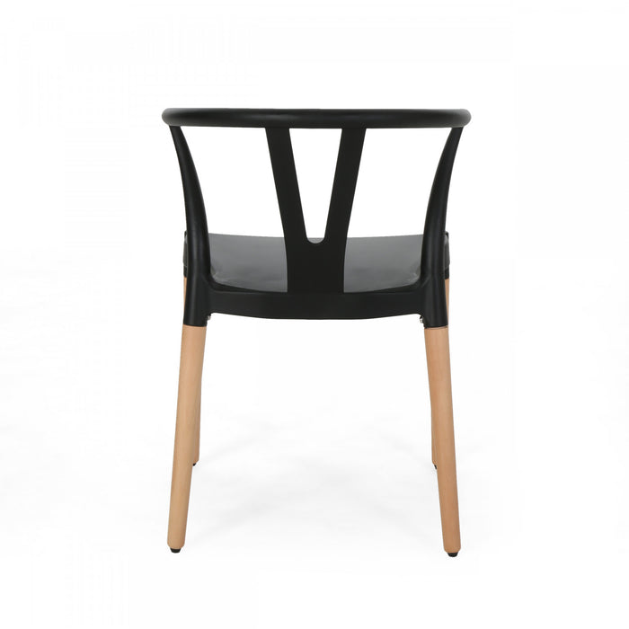 Chasel Dining Chair Set Of 2 With Polypropylene Seats And Soild Wood Legs - Black