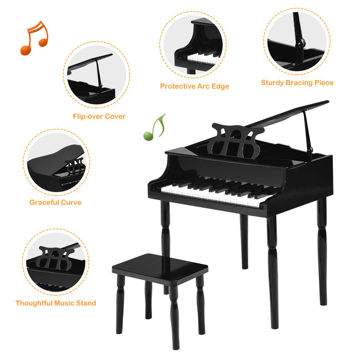 Costway 30-Key Classic Piano Wood w/ Bench & Music Rack Black