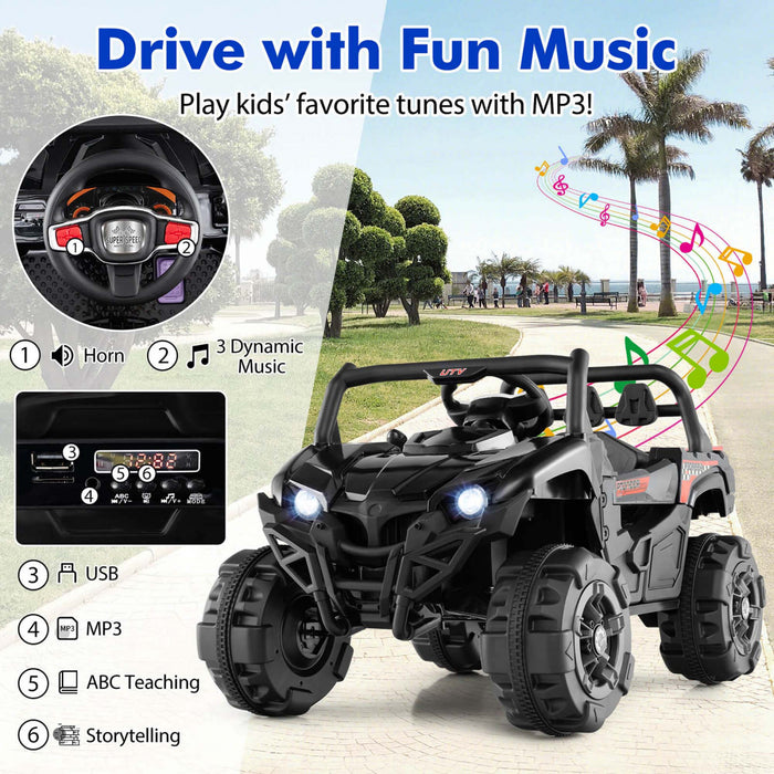 Costway 12v Kids Ride On Truck With Remote Control Slow Start Safety Belt Rear Storage Black