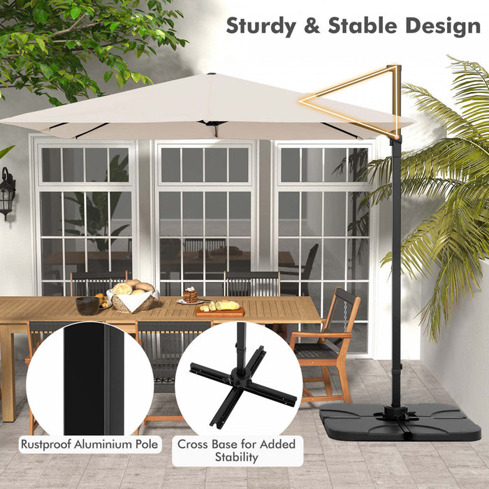 Costway Patio 9.5FT Square Cantilever Offset Hanging Umbrella 2-Tier 360° Outdoor Beige