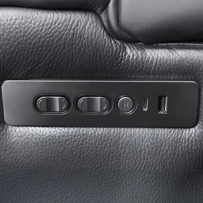 Kingsley 58 in. Leather Match Power Reclining Loveseat with Armrest Storage and USB - Black