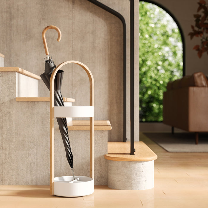 Umbra Modern Steel Bellwood Umbrella Stand - White and Natural