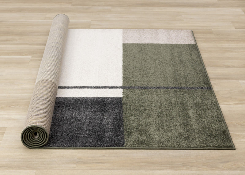 Marley Geometric Modern Green Grey White Area Rug - 5'3\" x 7'7\"