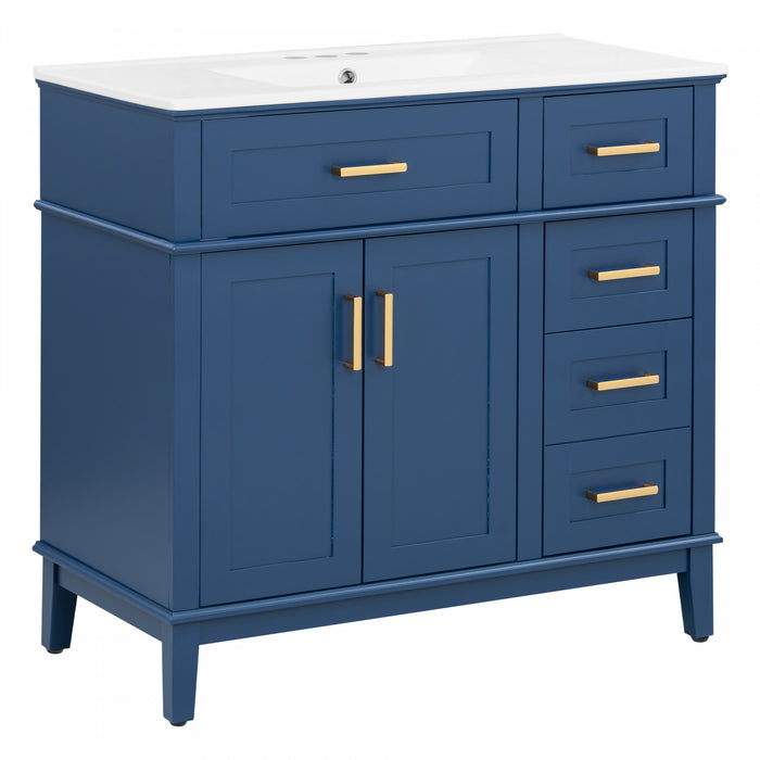 Marshall 36 Inch Modern Bathroom Vanity with Ceramic Sink & Storage, Blue