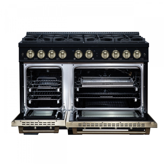Forno Ambassador 48\" Gas Range in Black, 8 Sealed Burners, 6.7 Cu.Ft. Ovens - FFSGS6299-48CPBLK