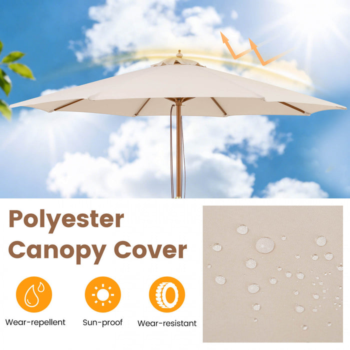 Costway 9 FT Patio Umbrella with Adjustable Height Rope Pulley Lift Vented Top 8 Sturdy Ribs Beige
