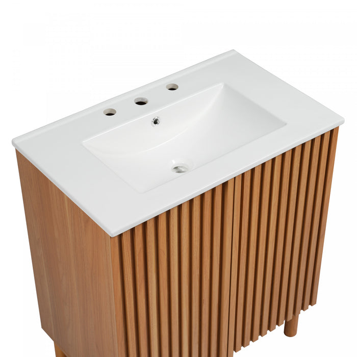 Haven Traditional 29.9 Inch Bathroom Vanity with Adjustable Storage, Brown