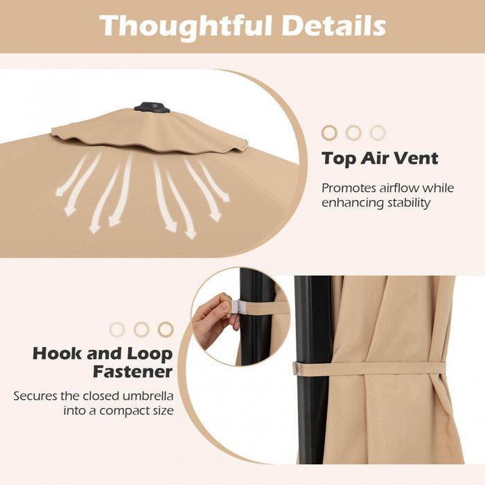 Costway 9 FT Patio Cantilever Umbrella with Sun-Protective Canopy, Top Air Vent Cross Base Beige