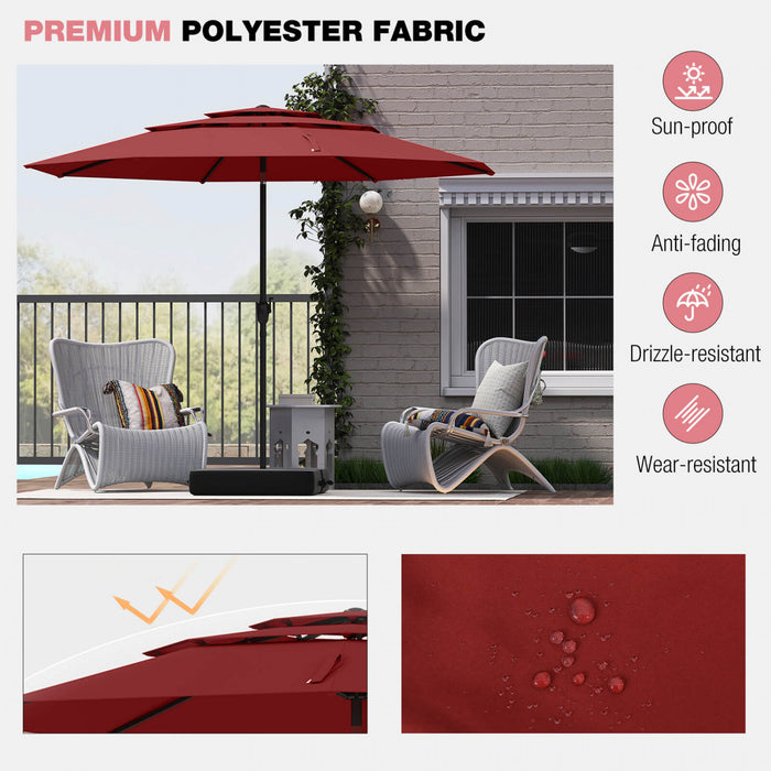 Costway 10 ft 3-tier Vented Patio Umbrella Large Market Table Umbrella Outdoor Sun Shade Red