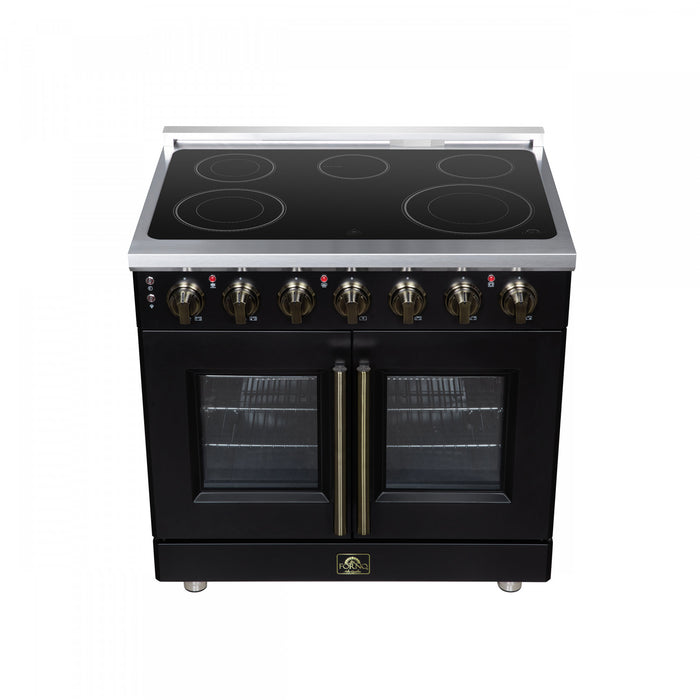 Forno Massimo 36 Inch French Door Electric range, 5 radiant burners, 5.36 cu.ft., Black - FFSEL6955-36BLK Electric Range