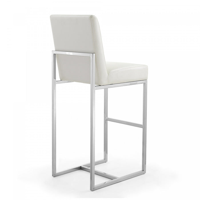 Element Modern Metal Upholstered Barstool in Pearl White - Set of 3