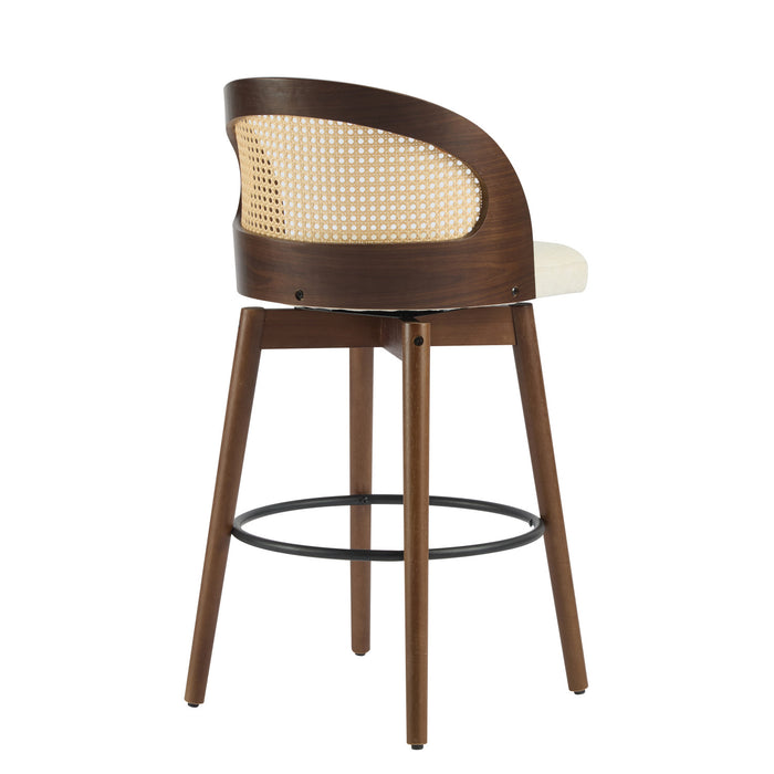 Calvin Indoor Counter Height Swivel Bar Stool Set of 2 with Ergonomic Backrest,Walnut
