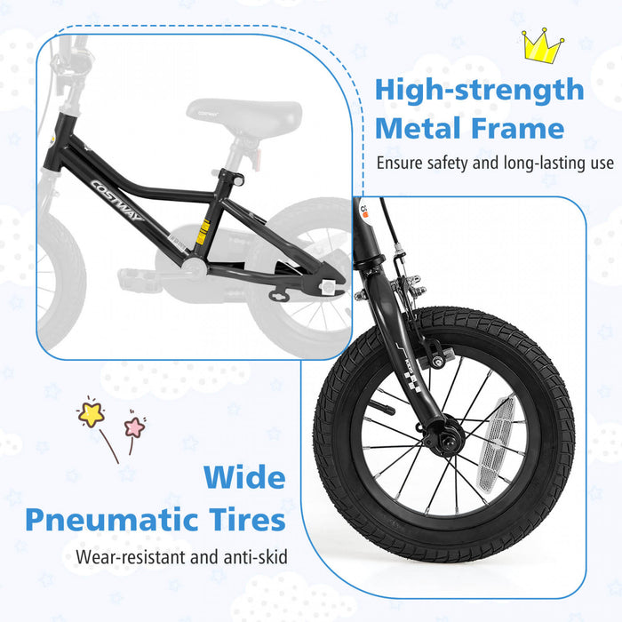 Costway 12\" Kids Training Bike With Removable Training Wheels Pneumatic Tires Black