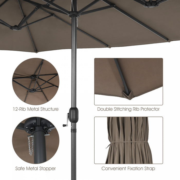 Costway 15FT Patio Double-Sided Umbrella Crank Outdoor Garden Market Sun Shade Coffee