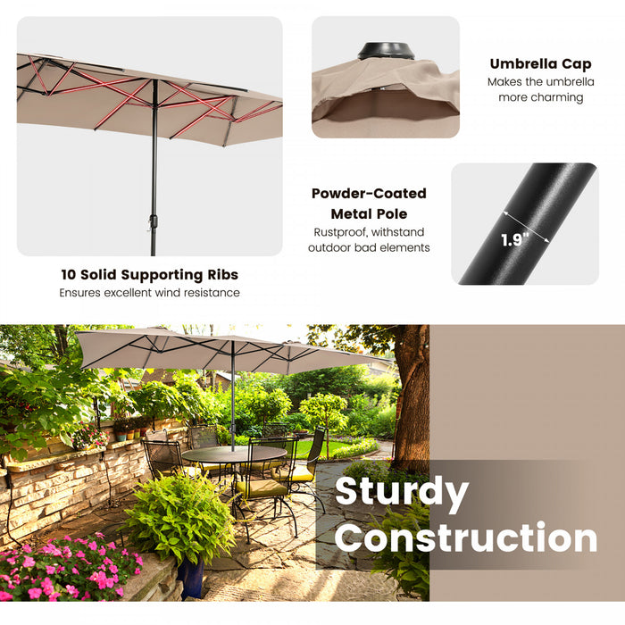 Costway 15FT Double-Sided Patio Market Umbrella Large Crank Handle Vented Outdoor Twin