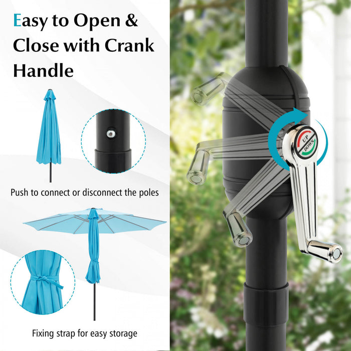Costway 10Ft Outdoor Market Patio Table Umbrella Push Button Tilt Crank Lift Blue
