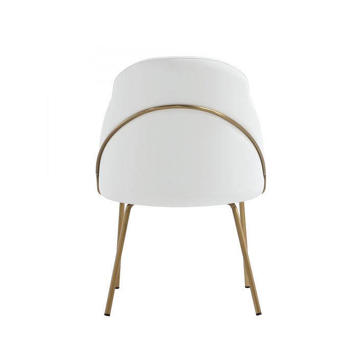 Gracie Modern Metal Vegan Leather Dining Chair in White and Gold
