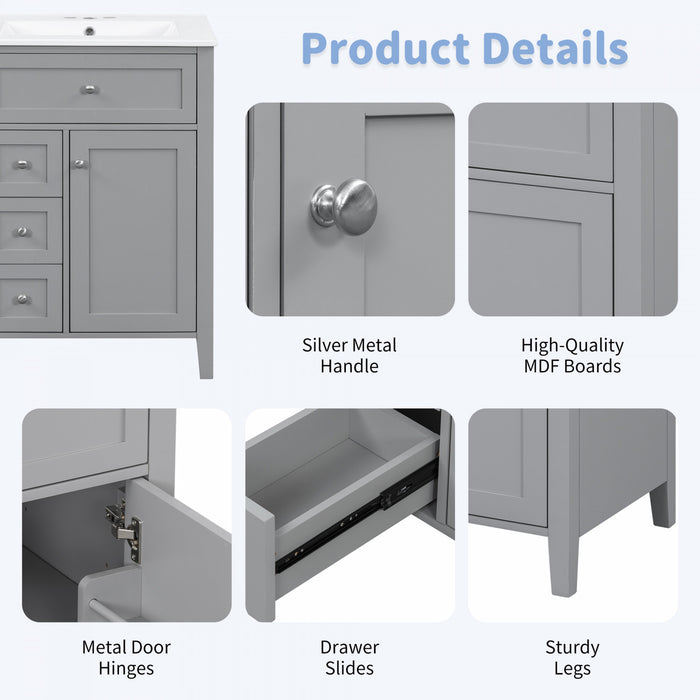 Aura 48 Inch Double Sink Vanity Combo with Drawers and Cabinet, Gray