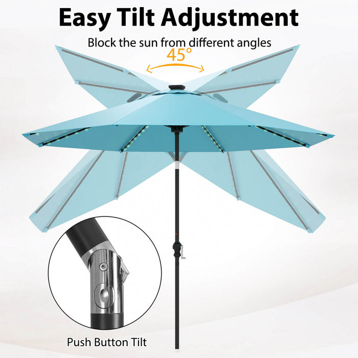 Costway 10 FT Solar Patio Umbrella with 96 LED Lights 35° Adjustable Tilt Vented Top Turquoise
