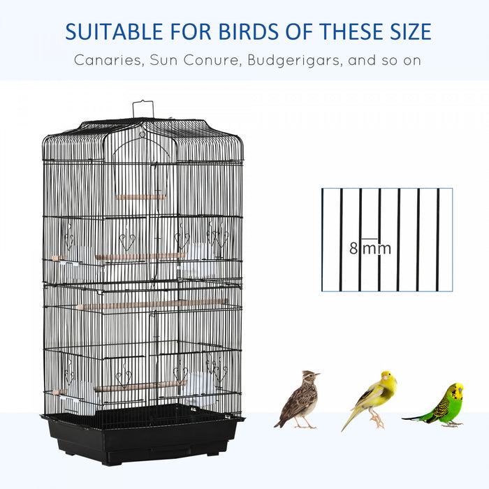 Pawhut 36\" Bird Cage For Finches, Canaries Budgies, Parrot Cage With Accessories Handle, Black