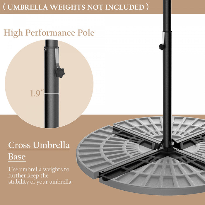Costway 10' Hanging Solar LED Umbrella Patio Sun Shade Offset Market W/ Base Beige