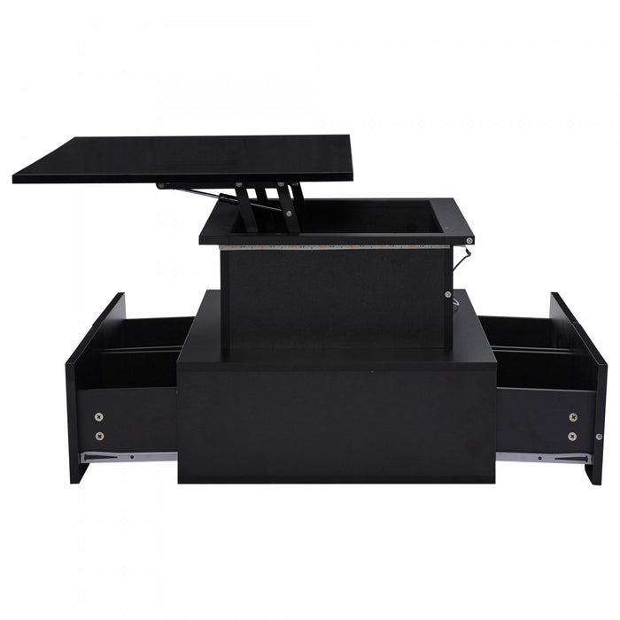 Ethan Lift-Top Coffee Table with LED Lighting and Storage Drawers,Black
