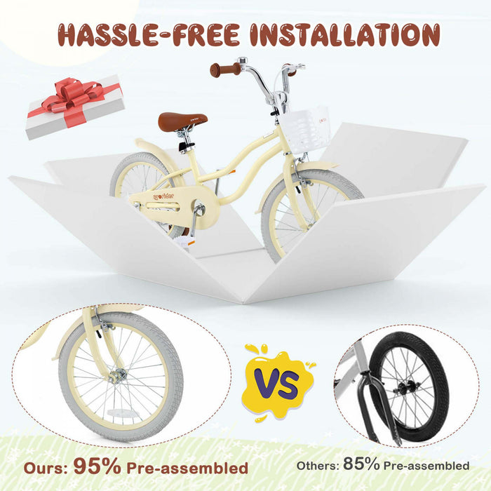 Prorider 18\" Kids Bike Toddler Bicycle With Training Wheel Kickstand For 4-8 Years Beige