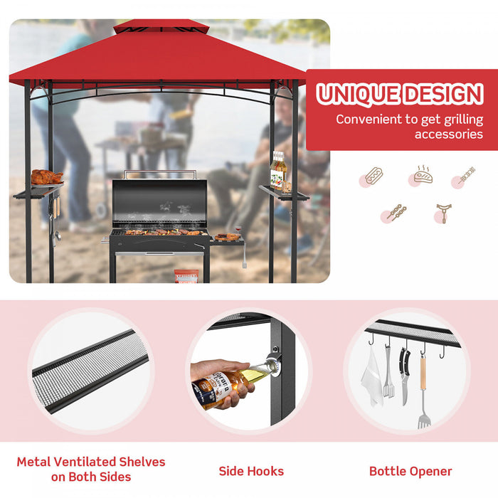8' X 5' Bbq Grill Gazebo 2-tier Barbecue Canopy Vented Top Shelves Shelter Wine