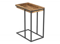 C-Shaped End Table With Sunkey Tray - Brown Reclaimed Wood With Black Metal 