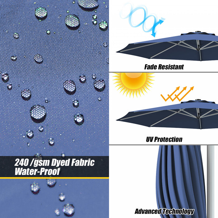 11' Patio Cantilever Offset Umbrella 360° Rotation Outdoor Tilt Blue