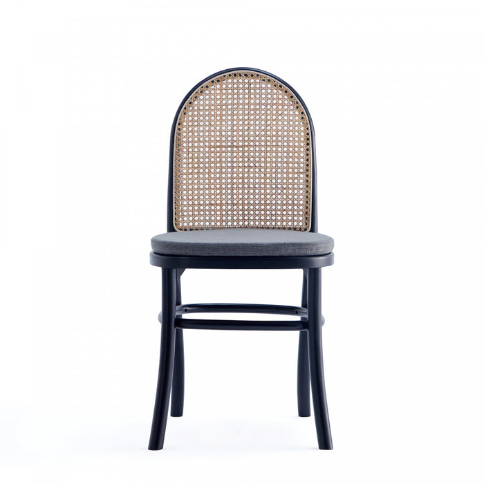 Paragon Industry Chic Cane Back Wood Upholstered Dining Chair in Black and Gray - Set of 4