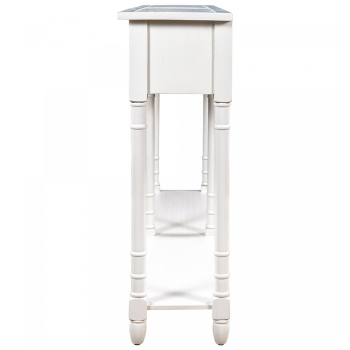 Phyllis Solid Wood Console Table With Drawers And Bottom Shelf - Ivory White