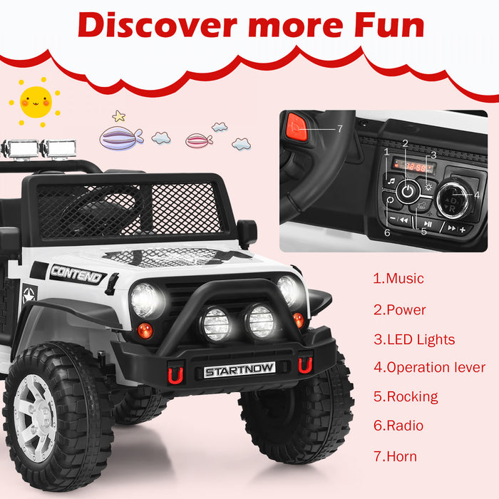 Costway 12v Kids Ride On Truck Remote Control Electric Car W/lights&music White