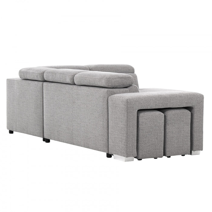 Pax 105 in. Fabric Sleeper Sectional with Storage Chaise, Nested Stools and Adjustable Headrests - Grey
