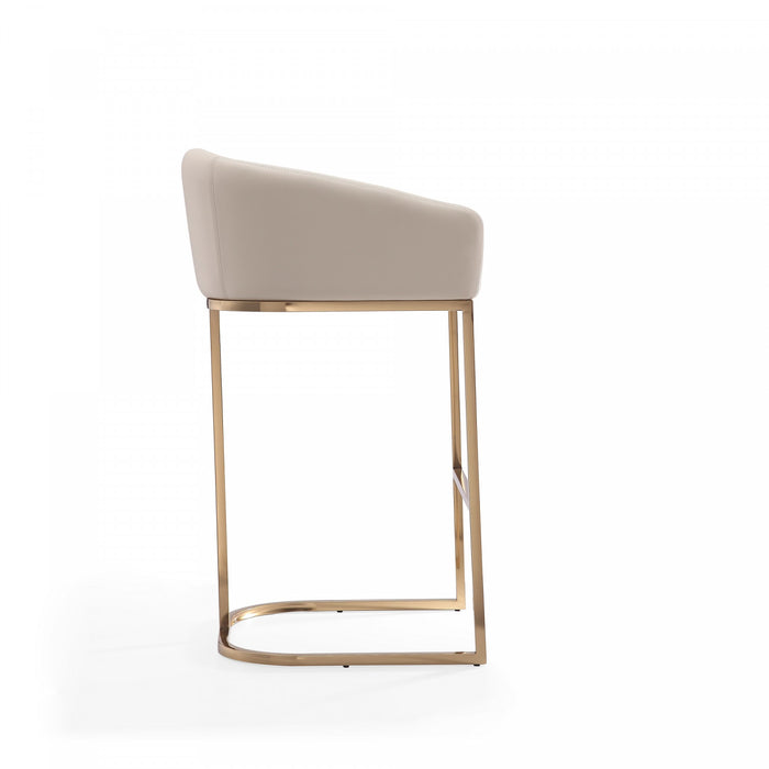 Louvre Mid-Century Modern Metal Upholstered Barstool in Cream - Set of 3