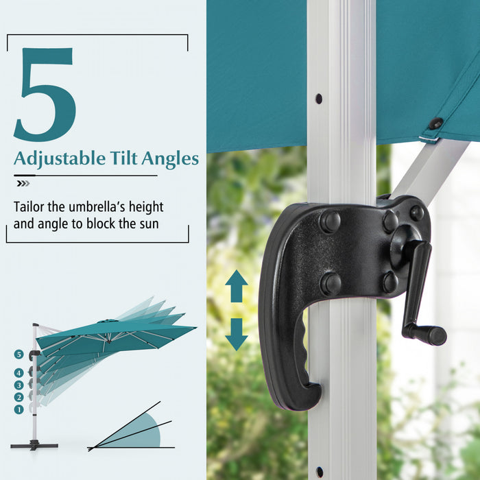 Costway 10 FT Patio Cantilever Umbrella Outdoor Aluminum Hanging Offset Umbrella w/ 360° Rotation Blue