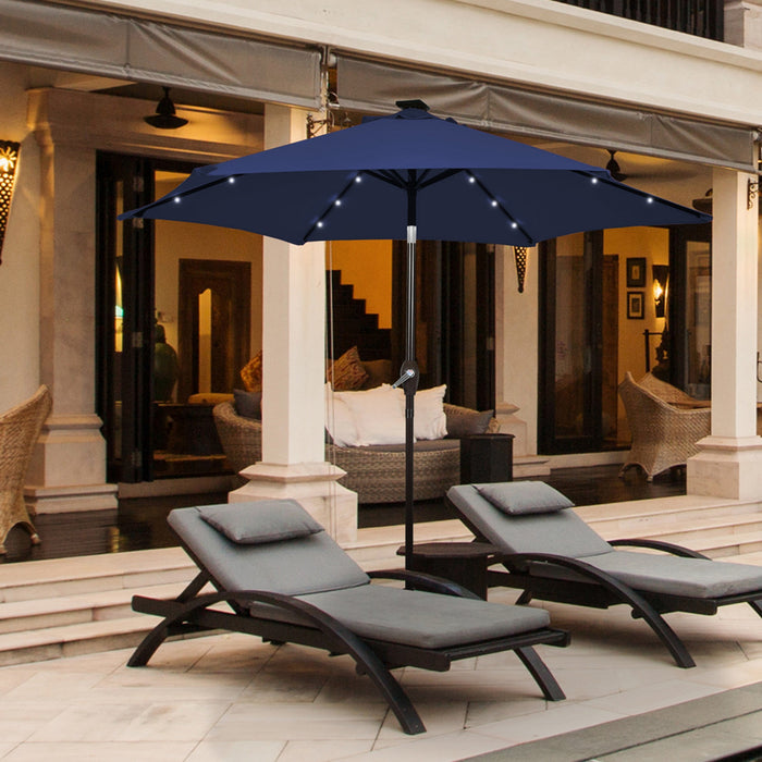 Costway 10' Solar LED Lighted Patio Market Umbrella Shade Tilt Adjustment Crank Navy