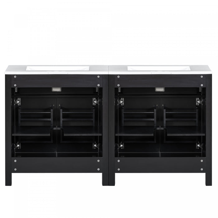 Felix 60 Inch Modern Double Bathroom Vanity with Ceramic Sink & Storage Cabinet, Black