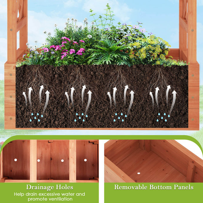 Costway 1 Pcs Wooden Raised Garden Bed With Trellis & Hanging Roof Drainage Elevated Planter Box