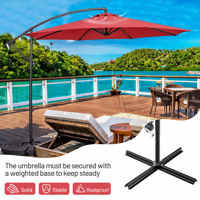 Costway 10 FT Patio Offset Umbrella w/8 Ribs Cross Base Tilt Claret